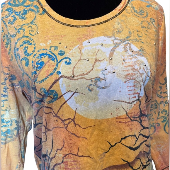 I.B.Diffusion Orange Halloween Fall Spooky Black Cat Witchy Novelty Festive Top - Picture 2 of 8